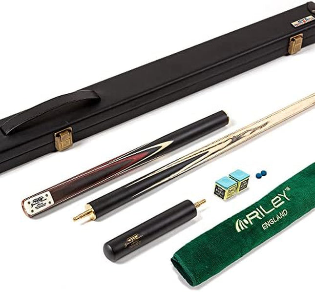 Grandmaster 3/4 Cut Snooker Cue with Extension & Hard Case – 57" 3-Piece Cue, 9.5mm Tip
