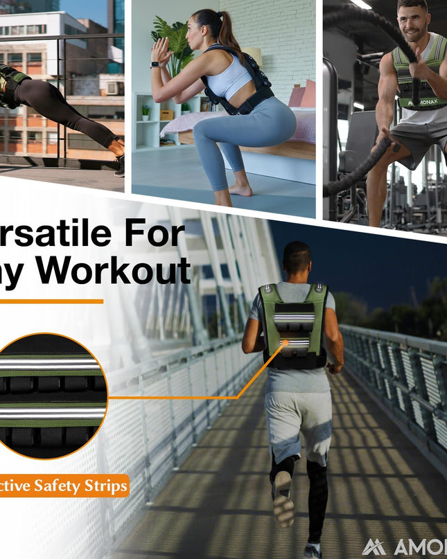 Adjustable Weighted Vest for Women and Men, 0.8–10Kg/1.1–20Kg/1.5–30Kg Reflective Running Vest with Light Weights, Ideal for Fitness Workout, Muscle Building & Home Gym Strength