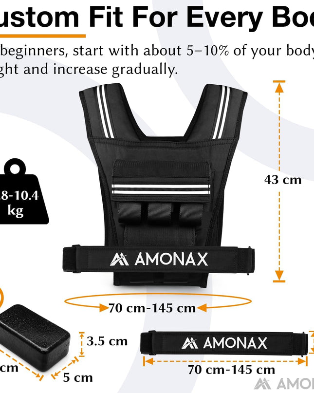 Adjustable Weighted Vest for Women and Men, 0.8–10Kg/1.1–20Kg/1.5–30Kg Reflective Running Vest with Light Weights, Ideal for Fitness Workout, Muscle Building & Home Gym Strength