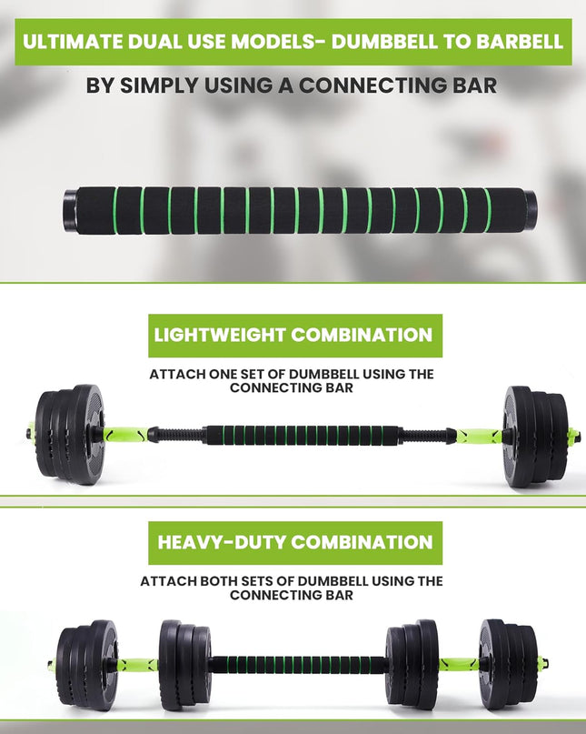 20KG Adjustable 3-In-1 Dumbbell & Barbell Set