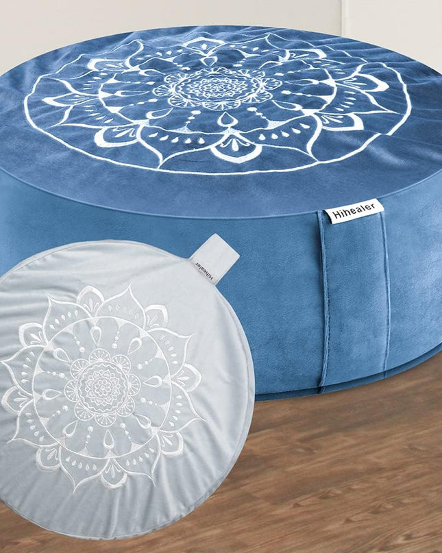 Hihealer Large Meditation Cushion with Extra Velvet Cover – Traditional Tibetan Zafu Pillow