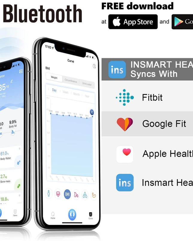 INSMART Bluetooth Body Fat Scales – Smart Digital Body Composition Analyzer