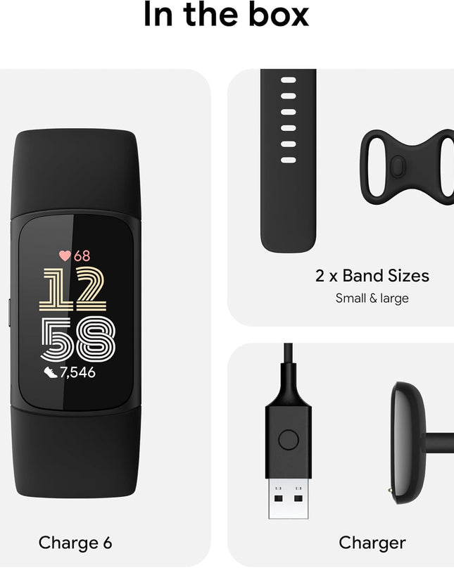 Fitbit Charge 6 Activity Tracker – Obsidian/Black Aluminum 6 MONTH MEMBERSHIP