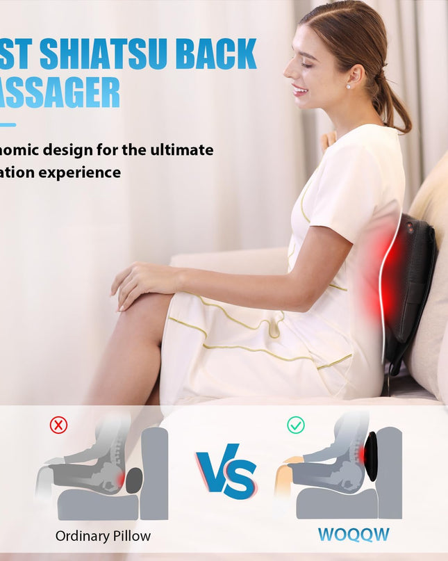 WOQQW Shiatsu Back Massager with Heat – Deep Tissue Kneading Pillow