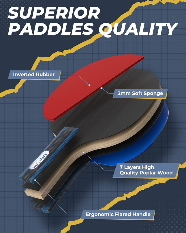 Glymnis Table Tennis Set of 4 – Complete Family Ping Pong Kit