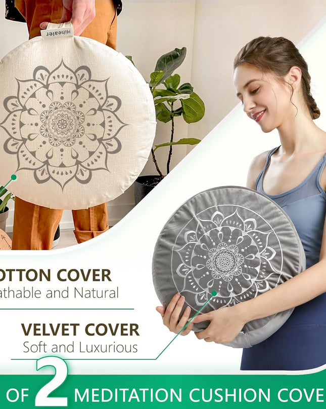 Hihealer Large Meditation Cushion with Extra Velvet Cover – Traditional Tibetan Zafu Pillow