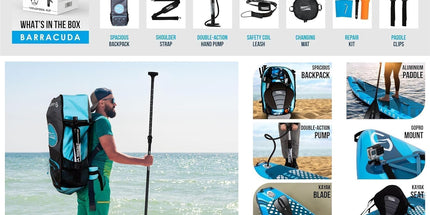  Aqua Spirit Barracuda Inflatable Stand-Up Paddle Board (SUP)/Kayak 10’6”