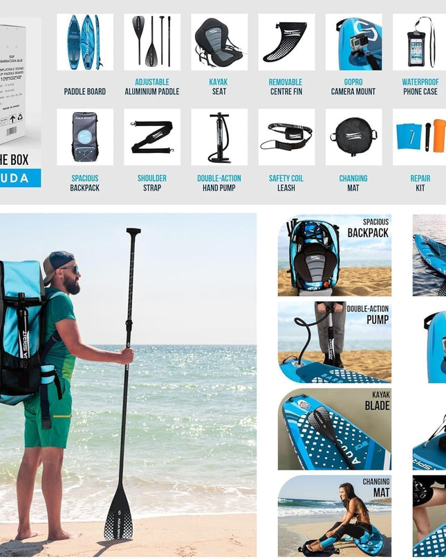  Aqua Spirit Barracuda Inflatable Stand-Up Paddle Board (SUP)/Kayak 10’6”