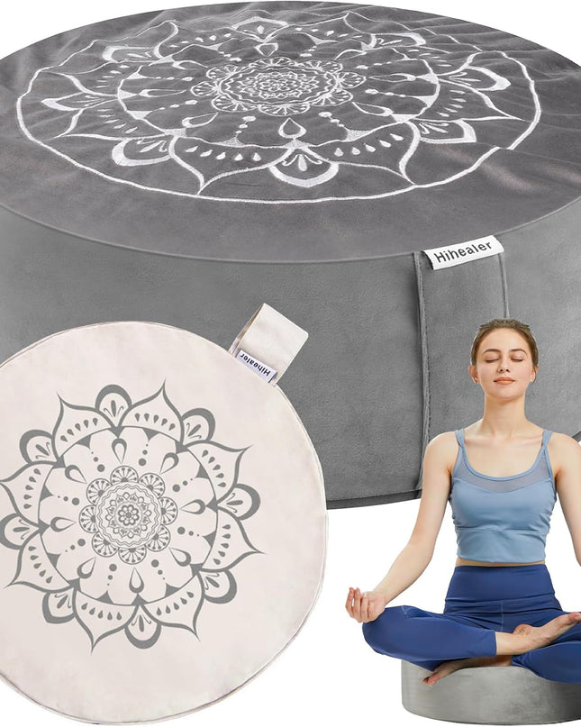 Hihealer Large Meditation Cushion with Extra Velvet Cover – Traditional Tibetan Zafu Pillow