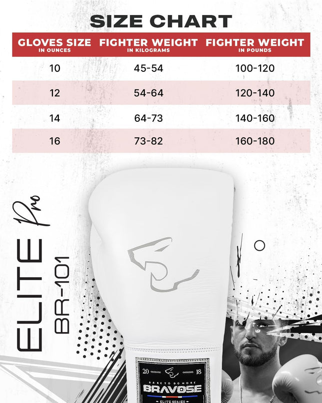 BRAVOSE Elite Pro Lace Up Boxing Gloves – Professional Leather Training & Sparring Gloves