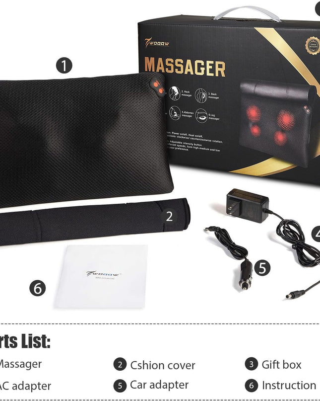 WOQQW Shiatsu Back Massager with Heat – Deep Tissue Kneading Pillow