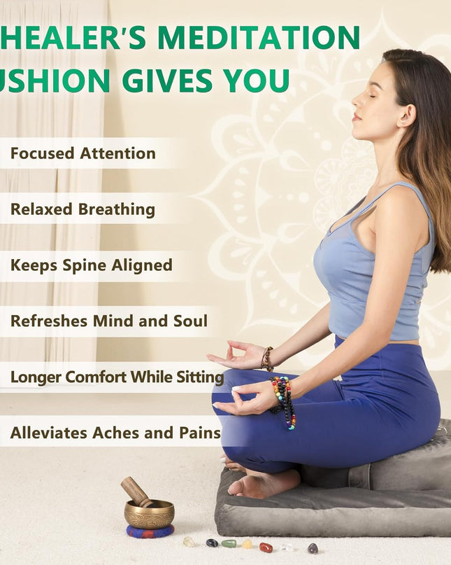 Hihealer Large Meditation Cushion with Extra Velvet Cover – Traditional Tibetan Zafu Pillow