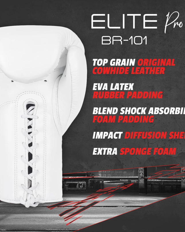 BRAVOSE Elite Pro Lace Up Boxing Gloves – Professional Leather Training & Sparring Gloves