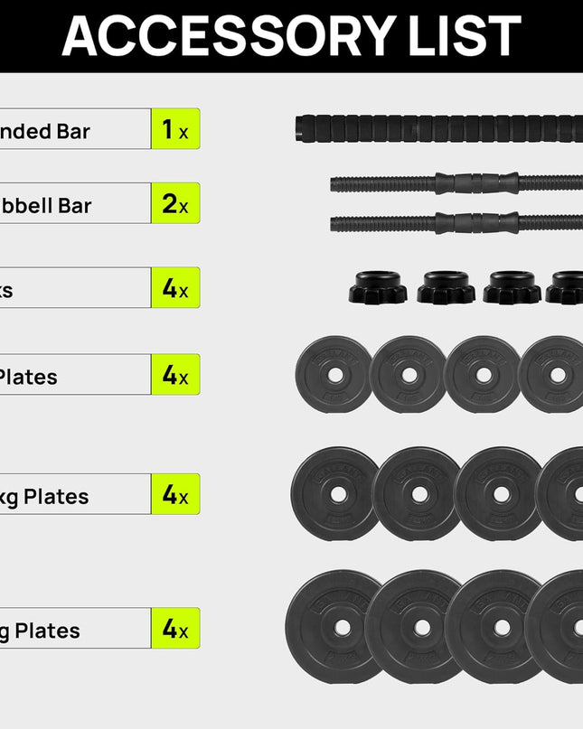 Gallant 20KG Adjustable Dumbbell & Barbell Set