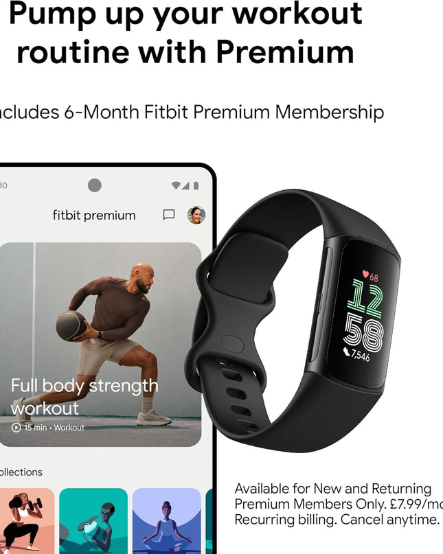 Fitbit Charge 6 Activity Tracker – Obsidian/Black Aluminum 6 MONTH MEMBERSHIP