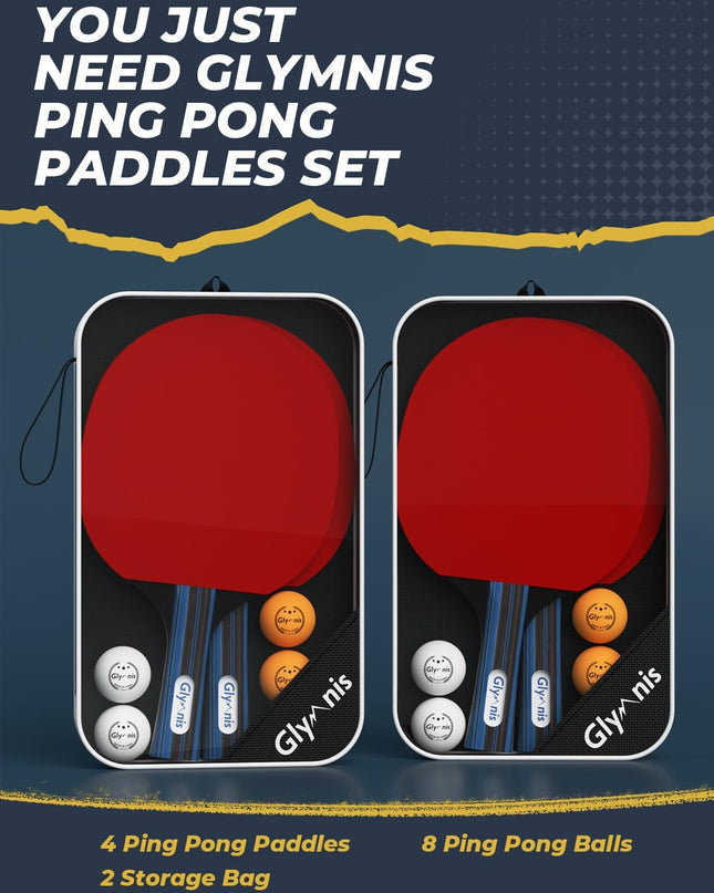 Glymnis Table Tennis Set of 4 – Complete Family Ping Pong Kit