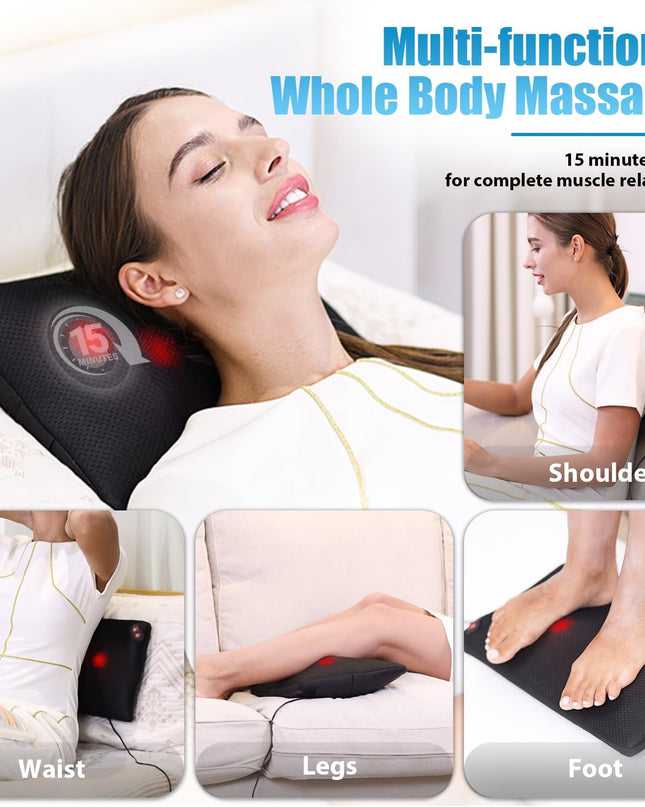 WOQQW Shiatsu Back Massager with Heat – Deep Tissue Kneading Pillow
