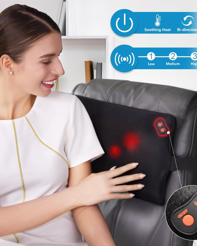 WOQQW Shiatsu Back Massager with Heat – Deep Tissue Kneading Pillow