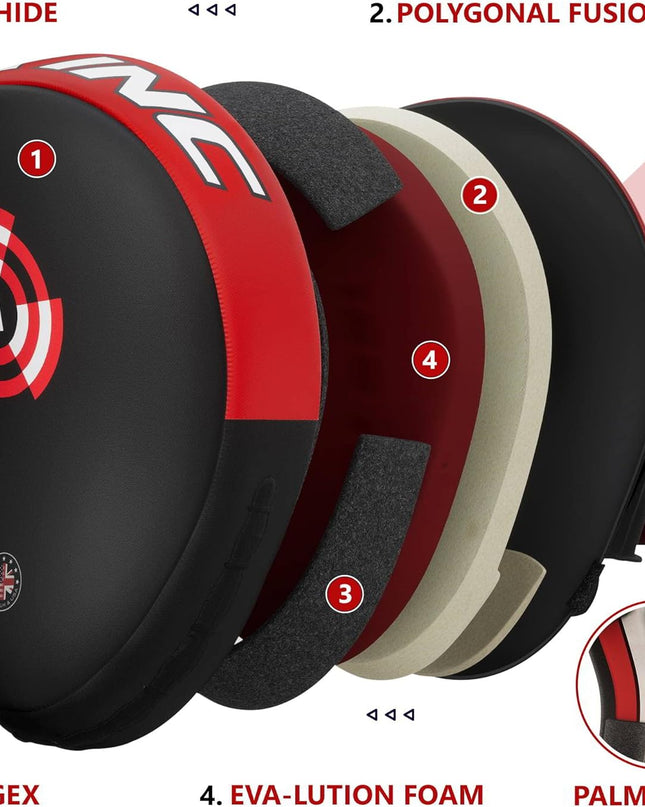 Boxing Pads Focus Mitts Maya Hide Leather Curved Hook and Jab Target Hand Pads Great for MMA, Kickboxing, Martial Arts, Muay Thai, Karate Training Padded Punching, Coaching Strike Shield