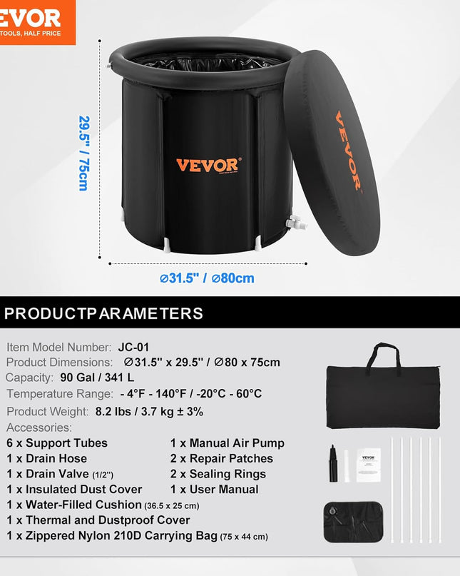 VEVOR Ice Bath Tub – 341L Portable Cold Plunge for Athletes (80cm)