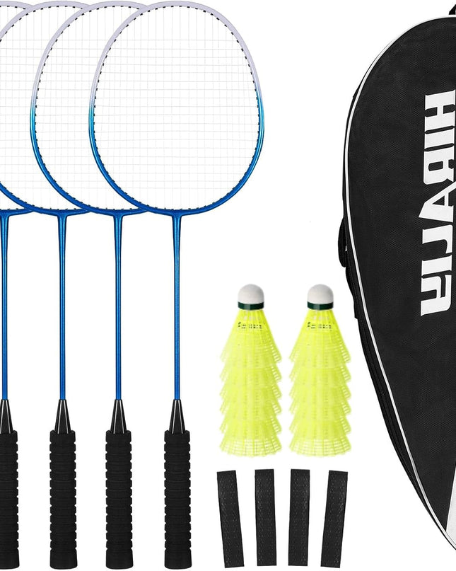 HIRALIY Badminton Rackets Set of 4 – Complete Outdoor Family Game Kit