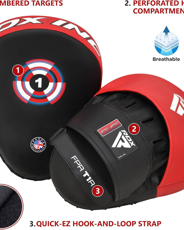 Boxing Pads Focus Mitts Maya Hide Leather Curved Hook and Jab Target Hand Pads Great for MMA, Kickboxing, Martial Arts, Muay Thai, Karate Training Padded Punching, Coaching Strike Shield
