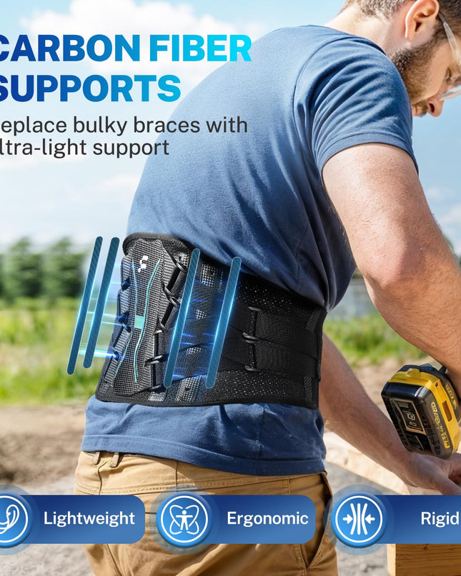 Back Brace for Lower Back Pain – Lumbar Support with Carbon Fiber Stays