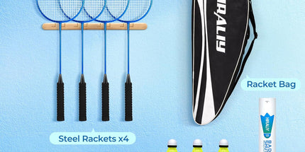 HIRALIY Badminton Rackets Set of 4 – Complete Outdoor Family Game Kit