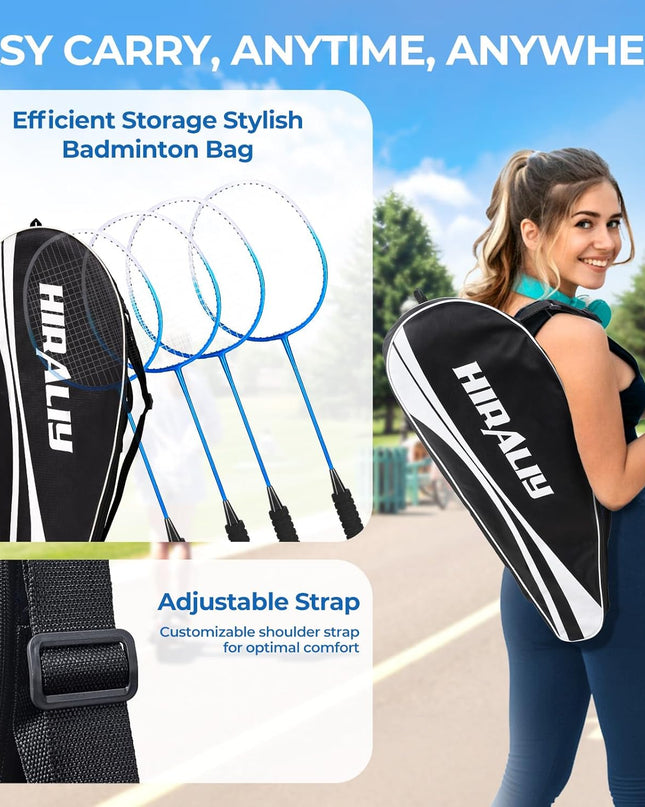 HIRALIY Badminton Rackets Set of 4 – Complete Outdoor Family Game Kit