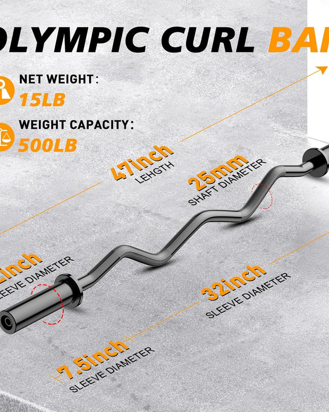 Olympic EZ Curl Barbell Bar 47"