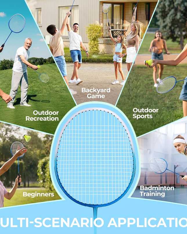 HIRALIY Badminton Rackets Set of 4 – Complete Outdoor Family Game Kit