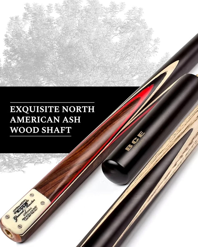 Grandmaster 3/4 Cut Snooker Cue with Extension & Hard Case – 57" 3-Piece Cue, 9.5mm Tip