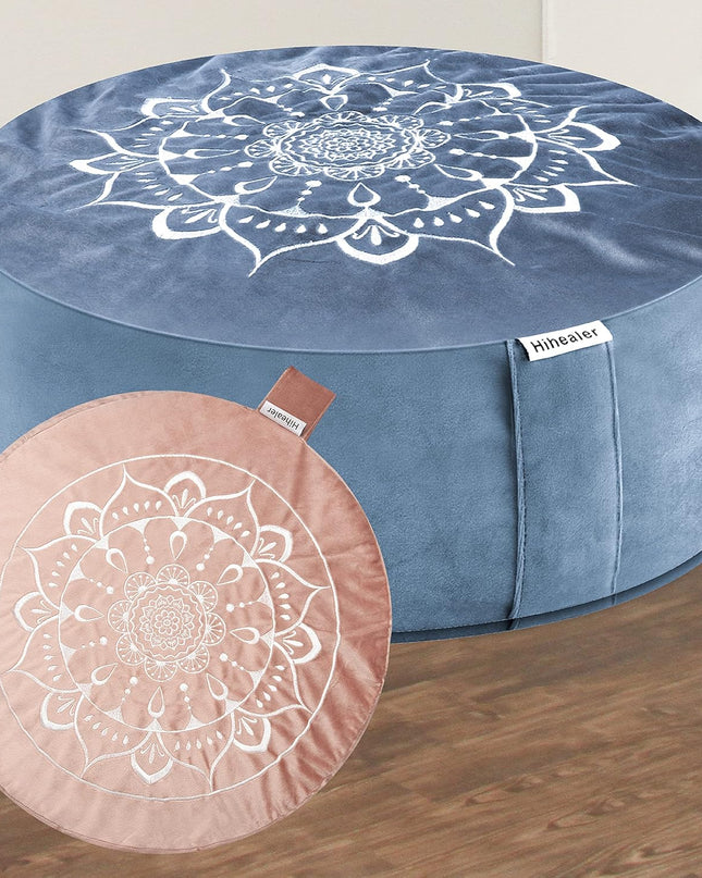 Hihealer Large Meditation Cushion with Extra Velvet Cover – Traditional Tibetan Zafu Pillow