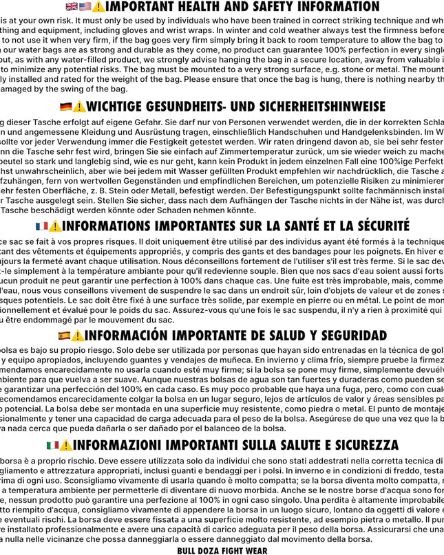  Bull Doza Fight Wear Pro Water Punch Bag – Medium