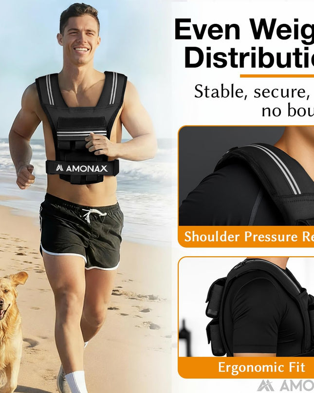 Adjustable Weighted Vest for Women and Men, 0.8–10Kg/1.1–20Kg/1.5–30Kg Reflective Running Vest with Light Weights, Ideal for Fitness Workout, Muscle Building & Home Gym Strength