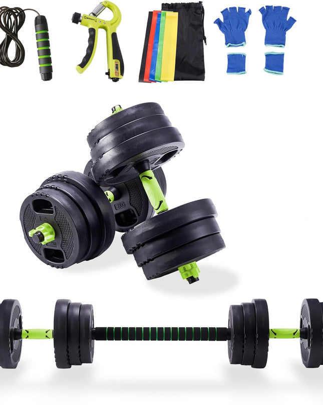 20KG Adjustable 3-In-1 Dumbbell & Barbell Set
