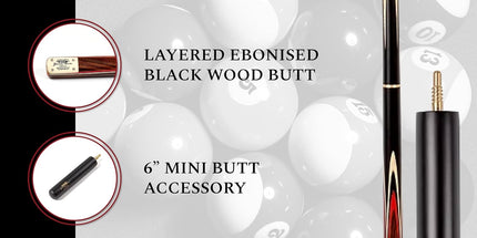 Grandmaster 3/4 Cut Snooker Cue with Extension & Hard Case – 57" 3-Piece Cue, 9.5mm Tip