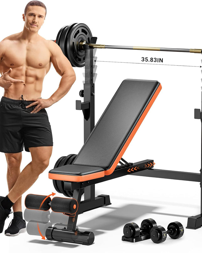 Weight Bench, 770Lbs Bench Press with Squat Rack