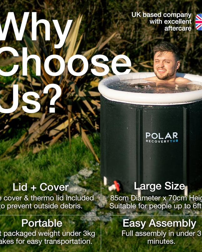 Polar Ice Bath Recovery Tub – 370L Portable Cold Plunge (Black)
