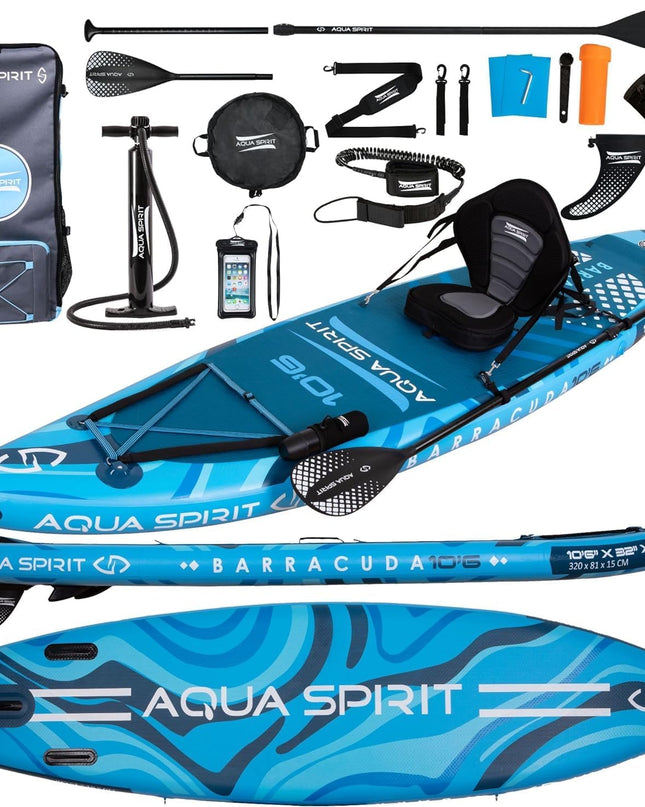  Aqua Spirit Barracuda Inflatable Stand-Up Paddle Board (SUP)/Kayak 10’6”
